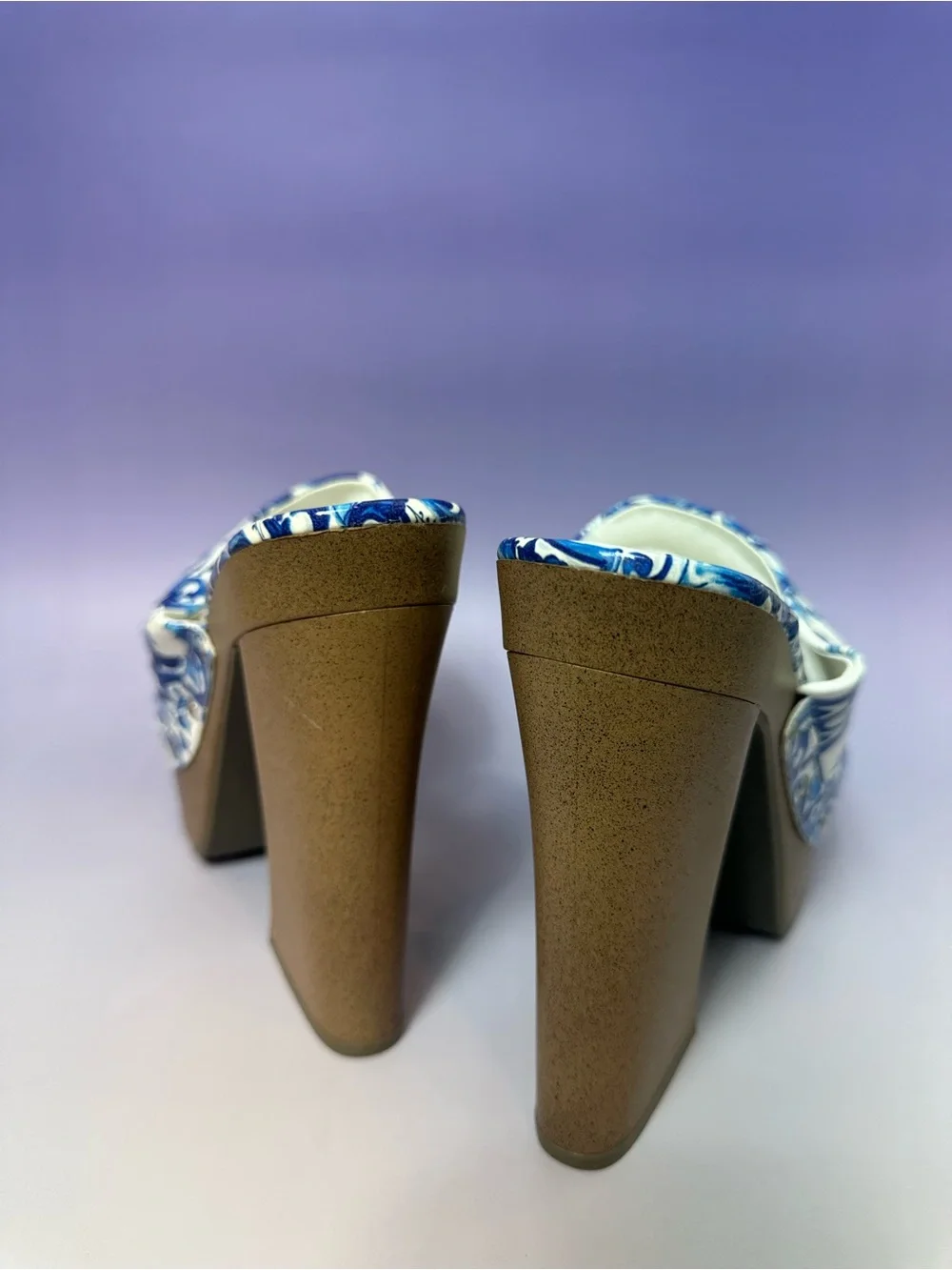 Cape Robbin Blue & White Patterned Platform Wedge Sandals